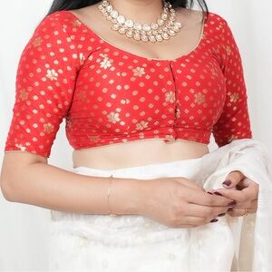 Brand new silk brocade Indian Pakistani Red and Gold Blouse